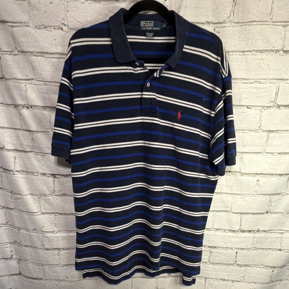VTG Y2K Polo Ralph Lauren XL Men's Knit Shirt XL Blue Striped Rugby